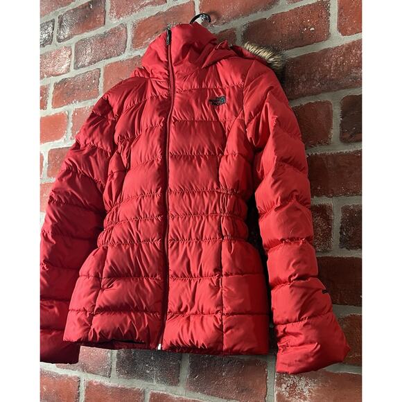 The North Face Red Gotham 550 Down Puffer Faux Fur Hood Jacket Size Small - Picture 3 of 13